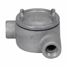Eaton Crouse-Hinds series Condulet GUA conduit outlet box with cover, 5" cover opening diameter, Feraloy iron alloy, N shape, 2"