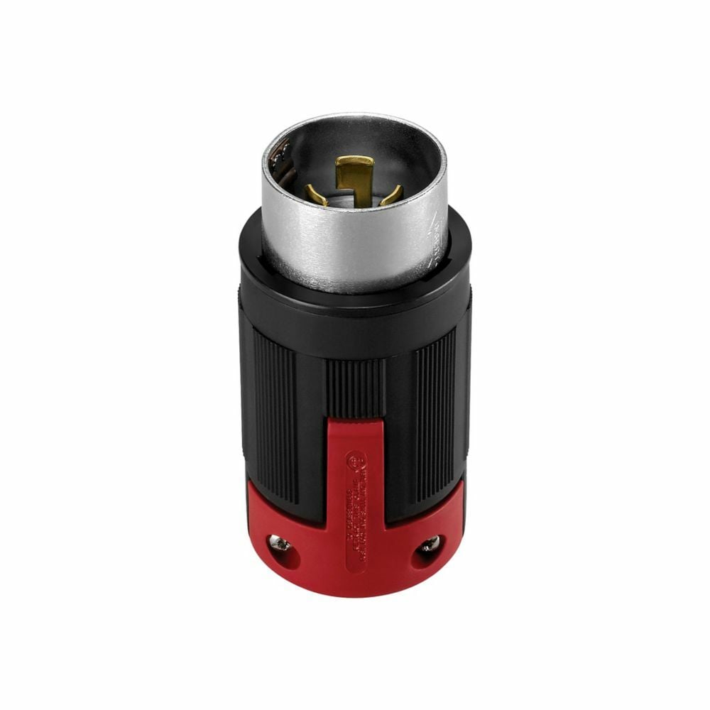 Eaton locking plug, #10-6 AWG, 50A, Industrial, 480V, Back wiring, Black, red, Non-NEMA, Three-pole, Four-wire, Nylon, 0.44 to 1.06 in, California standard