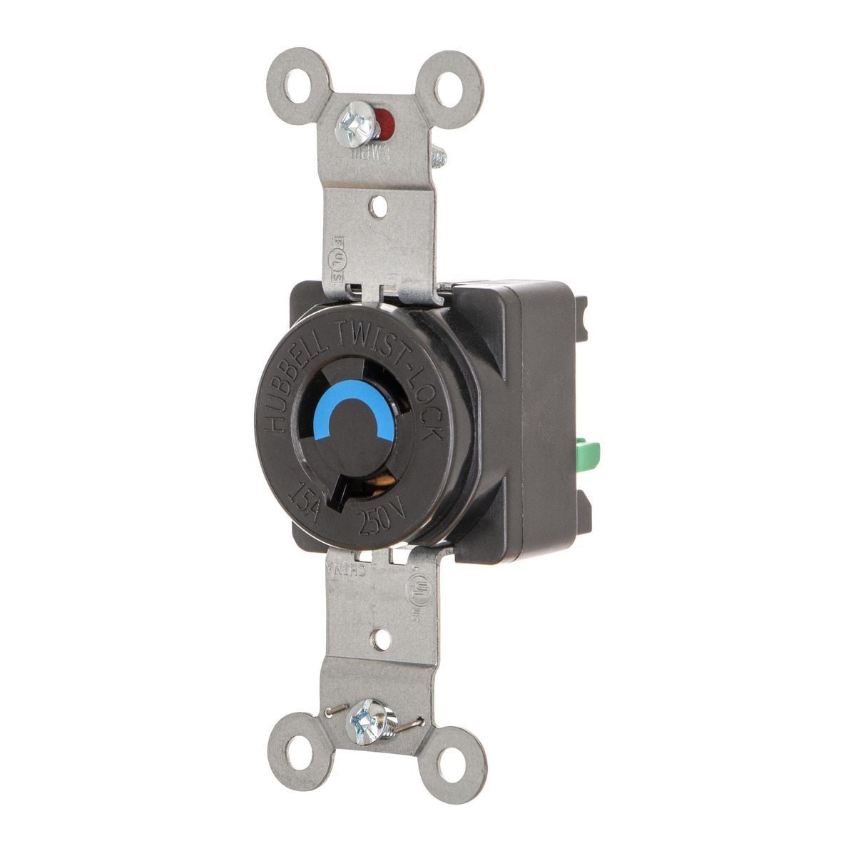 Locking Devices, EdgeConnect Twist-Lock, Industrial, Single Receptacle, 15A 250V, 2-Pole 3-Wire Grounding, L6-15R, Screwless Terminal, Black