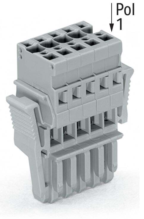 1-conductor female connector; CAGE CLAMP; 4 mm; Pin spacing 5 mm; 8-pole; coding finger; Lateral locking  levers; 4,00 mm; gray