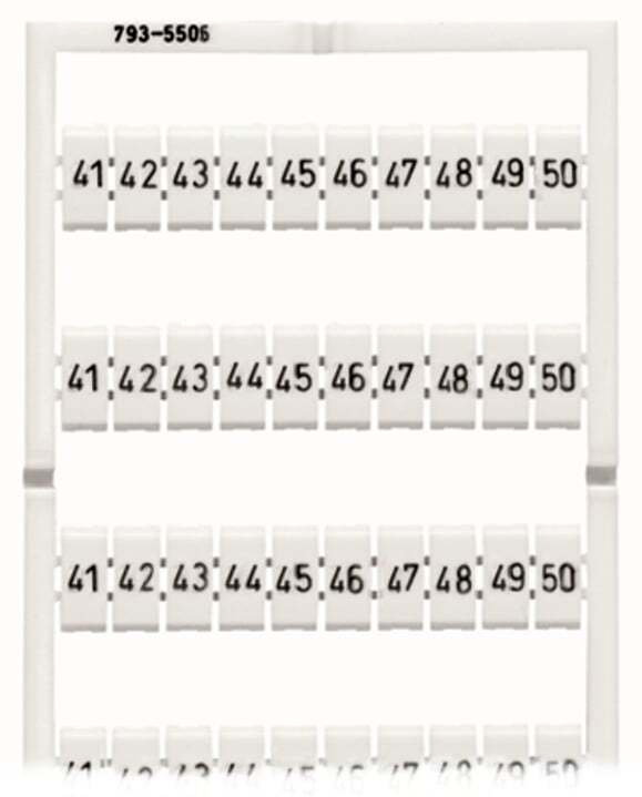 WMB marking card; as card; MARKED; 41 ... 50 (10x); stretchable 5 - 5.2 mm; Horizontal marking; snap-on type; white