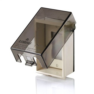 Telescoping "While-In-Use" Vertical Mount Cover for Duplex, Decora, and Single Receptacle/Outlet. White base with Smoked Cover.