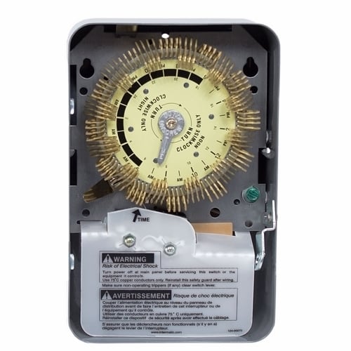 The NEMA 1 - 125 V SPDT Heavy Duty & High Temperature The 120 VAC industrial mechanical time switch features a heavy-duty metal dial designed to withstand the most punishing environmental conditions. A new fully encapsulated 120 VAC motor protects the gears from debris. Easy-to-set trippers conveniently slide in and out for fast and accurate setting.
