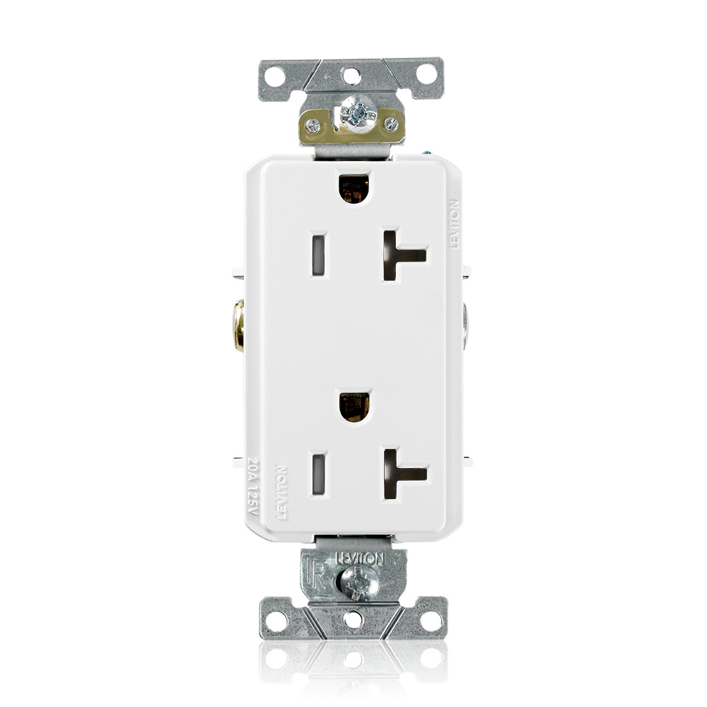 20 Amp, 125 Volt, Tamper Resistant, Decora Plus Duplex Receptacle, Straight Blade, Commercial Grade, Self Grounding, White