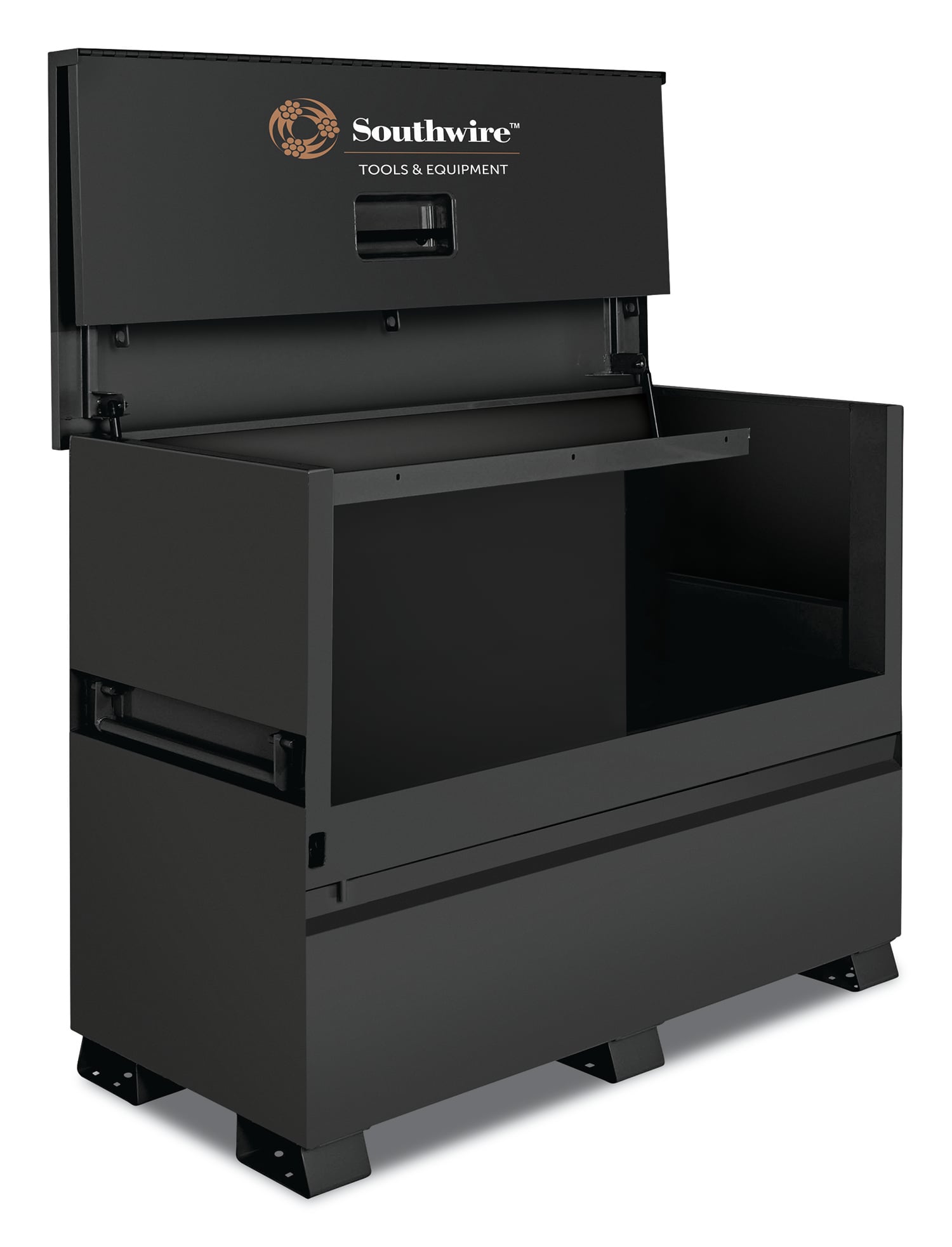 This Piano Box offers storage for small and large tools alike. Heavy-duty hinges resist break in. Welded shelves for additional storage.
