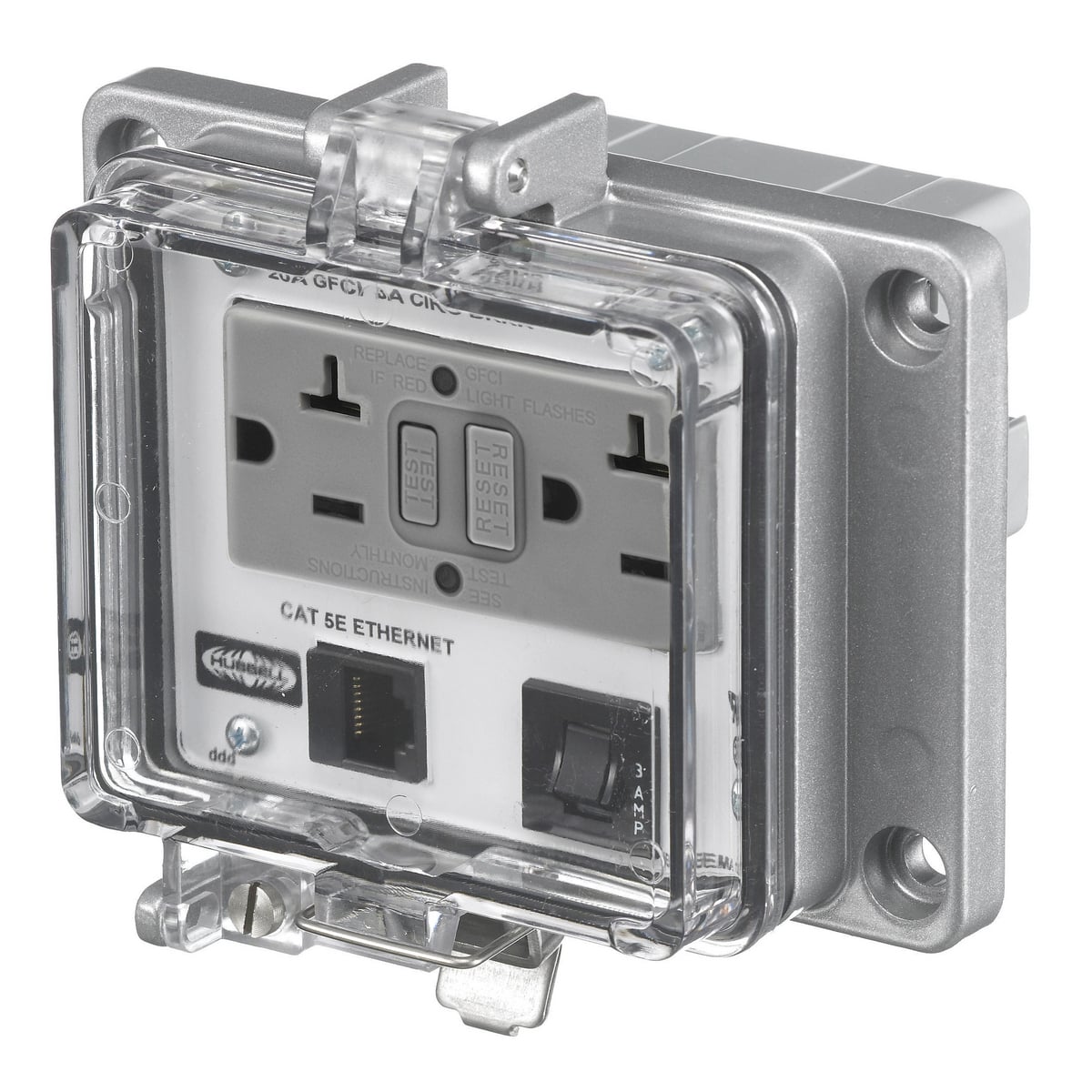 Signal and Control Products, Industrial Ethernet, NEMA 12/4 Enclosure, 15A 125V, GFCI Receptacle, with 3A Circuit Breaker