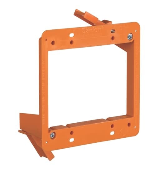 Two-Gang Low-voltage Old Work Bracket, Length 4.28 Inches, Width 4.28 Inches, Depth 1.66 Inches, Color Orange, Material Non-Metallic