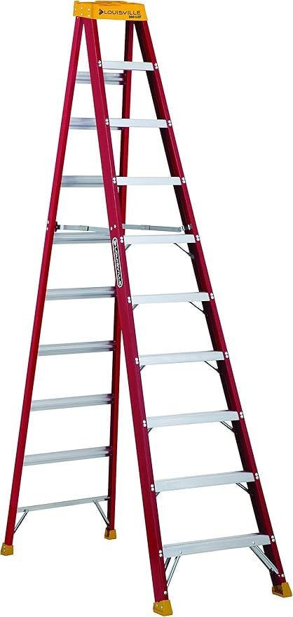 10-Foot Fiberglass Non-Conductive Weather Resistant Step Ladder, 300-Pound Load Capacity, Type IA