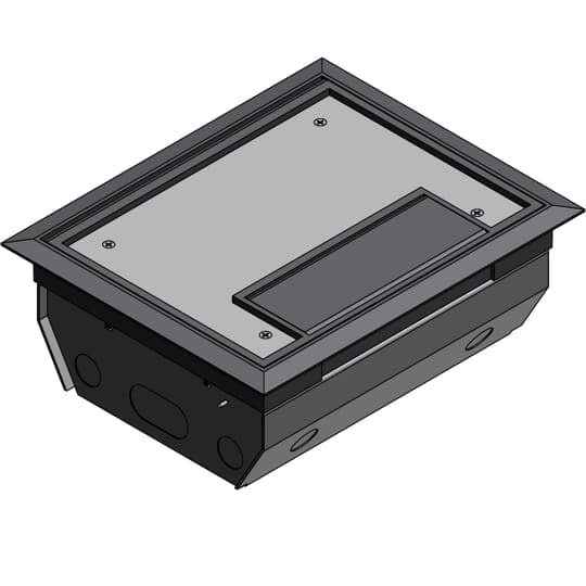 Three Compartment Raised Access Floor Module, 225 Cubic Inches, Floor Cut Out Length 7-15/16 Inches, Width 10 Inches, Cover Size Length 7-5/8 Inches, Width 9-3/4 Inches, Depth 4 Inches, Galvanized Steel with Gray Cover