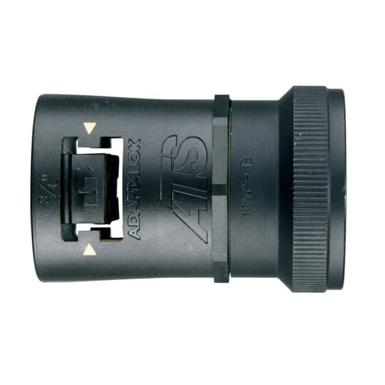 Adaptalok ATS, Straight Conduit Fitting, Swivel Internal Female Thread, Nominal Conduit Size 42mm, 1-3/4 Inch - 18 Connector UNEF Thread, Polyamide (Nylon) 66, Nickel Plated Brass Thread/TPE, Black with Yellow Elastomer
