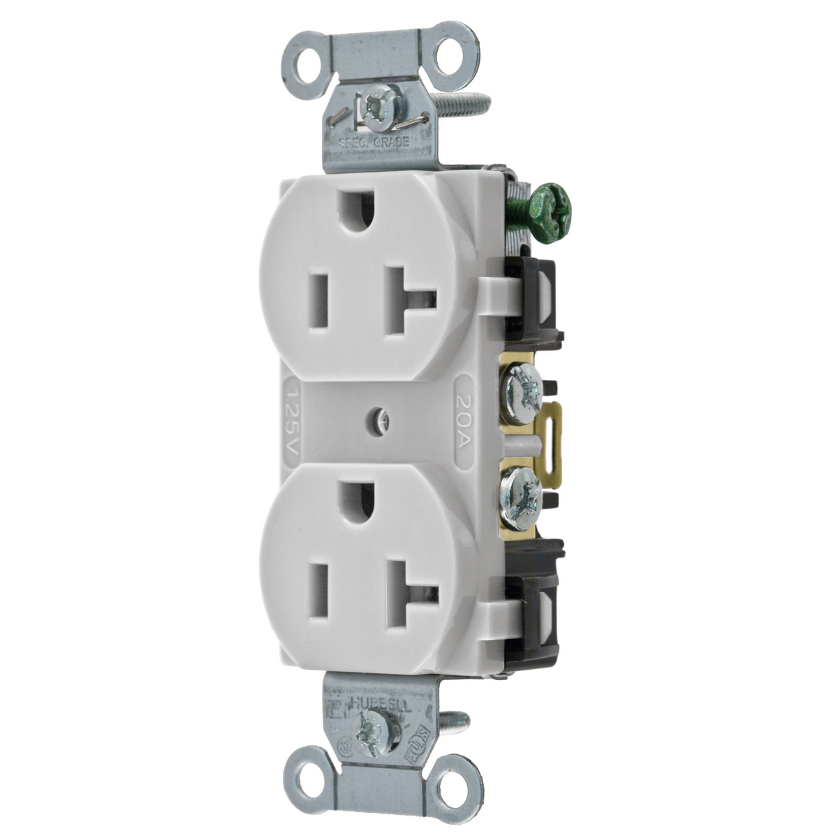 Straight Blade Devices, Receptacles, Duplex, Commercial Grade, 20A 125V, 2-Pole 3-Wire Grounding, 5-20R, Back and Side Wired, Office White.