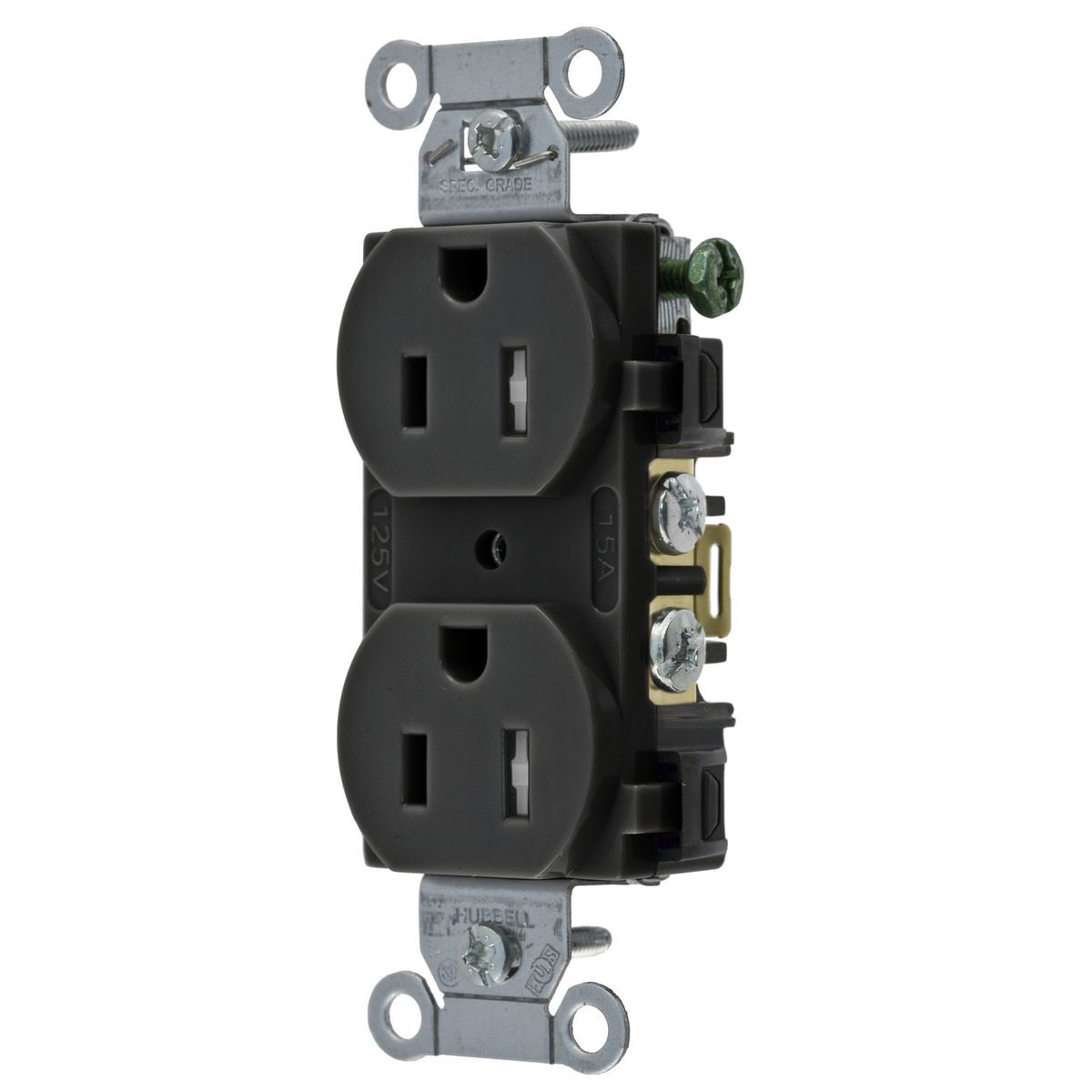 Straight Blade Devices, Tamper Resistant Receptacles, Duplex, Commercial/Industrial Grade, 2-Pole 3-Wire Grounding, 15A 125V, 5-15R, Black
