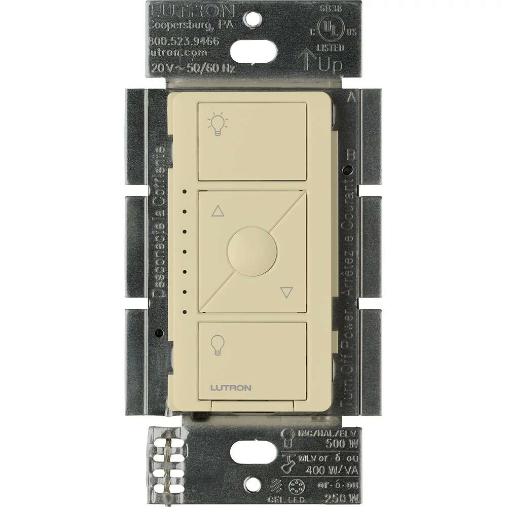 Lutron Caseta Wireless ELV+ Smart Dimmer Switch, with Phase Selectable Dimming for LED (250W), MLV (400W), ELV (500W), and Incandescent/Halogen (500W) lighting, 120V, Ivory