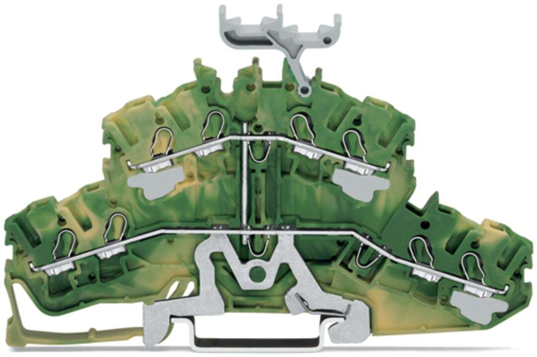 4-conductor double deck terminal block; 8-conductor ground terminal block; 2.5 mm; PE; suitable for Ex e II applications; with marker carrier; internal commoning; for DIN-rail 35 x 15 and 35 x 7.5; Push-in CAGE CLAMP; 2,50 mm; green-yellow