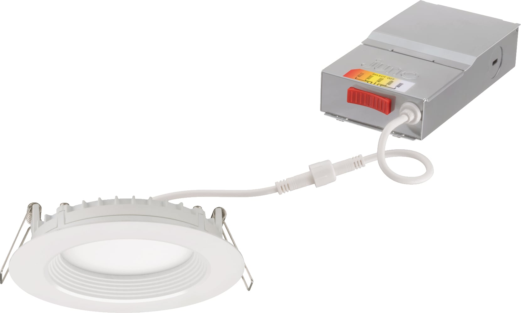 The Wafer LED Downlights with Switchable White technology provides high-quality light output and efficiency and features a switch for easy color temperature adjustment, while eliminating the need for recessed housings.