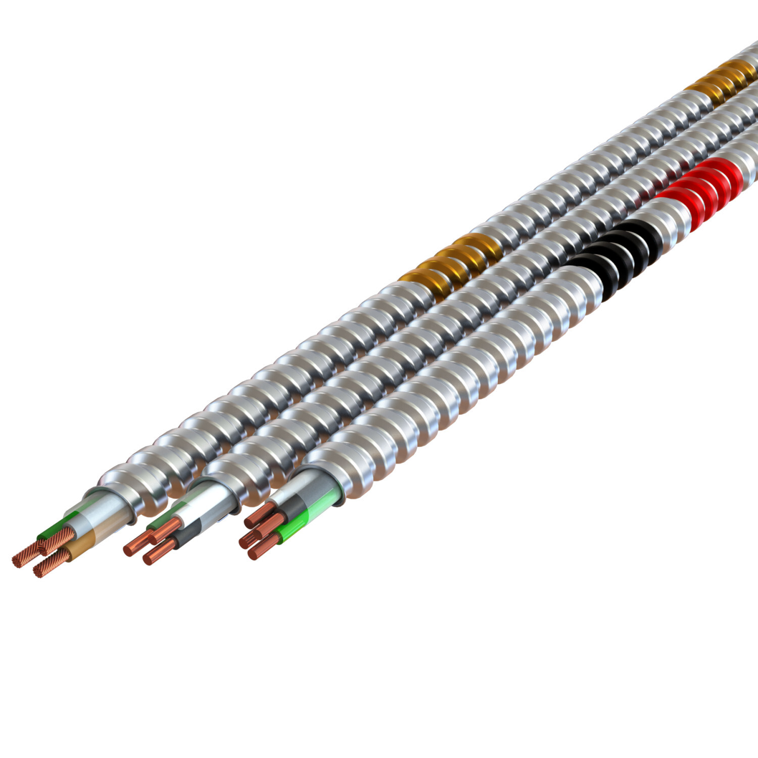 12-4 Solid Black, Red, Blue, White, Green, MC Lite, Plain Interlocked Aluminum Armor with phase ID, 250' Coil, Type MC