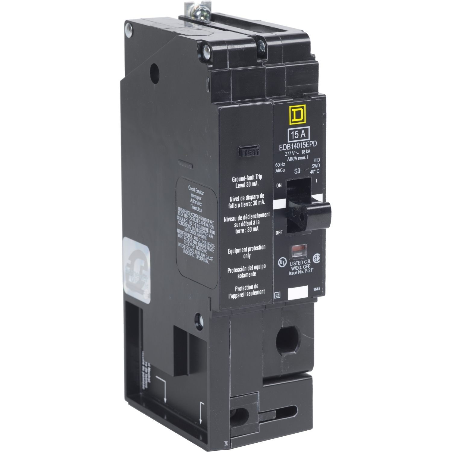 EJB14015EPD Miniature Circuit Breaker, 15 Amp, 1 Pole, 277V