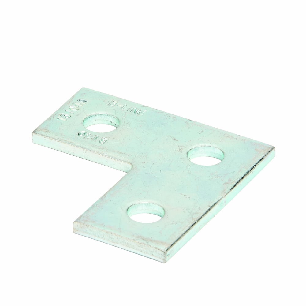 Eaton B-Line series corner plate, 3.5" H x 3.5" L x 1.62" W, Steel, Electro-plated, 1/4" Gauge, Flat three hole corner plate