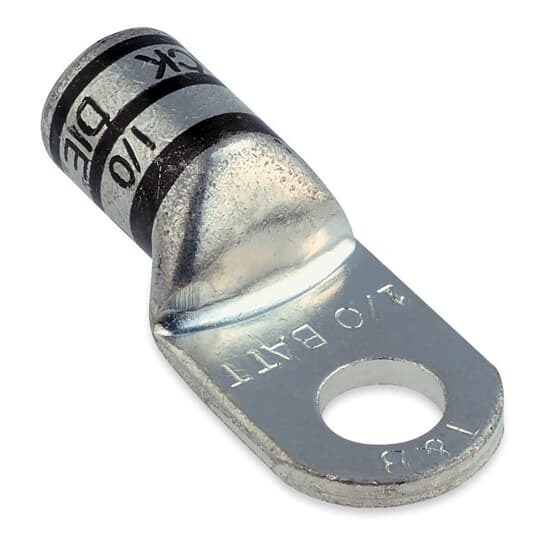 Heavy Duty Battery Connector, Copper Tin Plated Starter Lug, 1/0 Gauge Battery Cable, 3/8 Inch Stud Size, Die Color Code Black