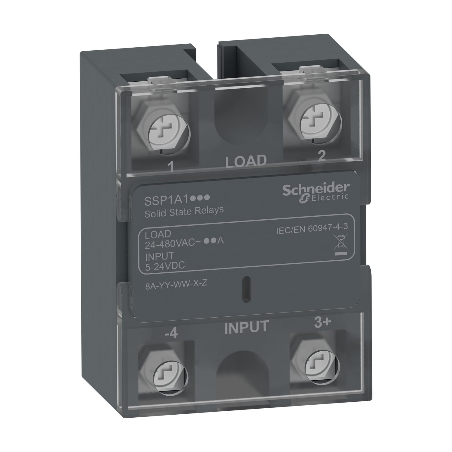 solid state relay, Easy Harmony Solid State Relays, input 5 to 24V DC, output 24 to 480V AC, 25A, Zero cross switching