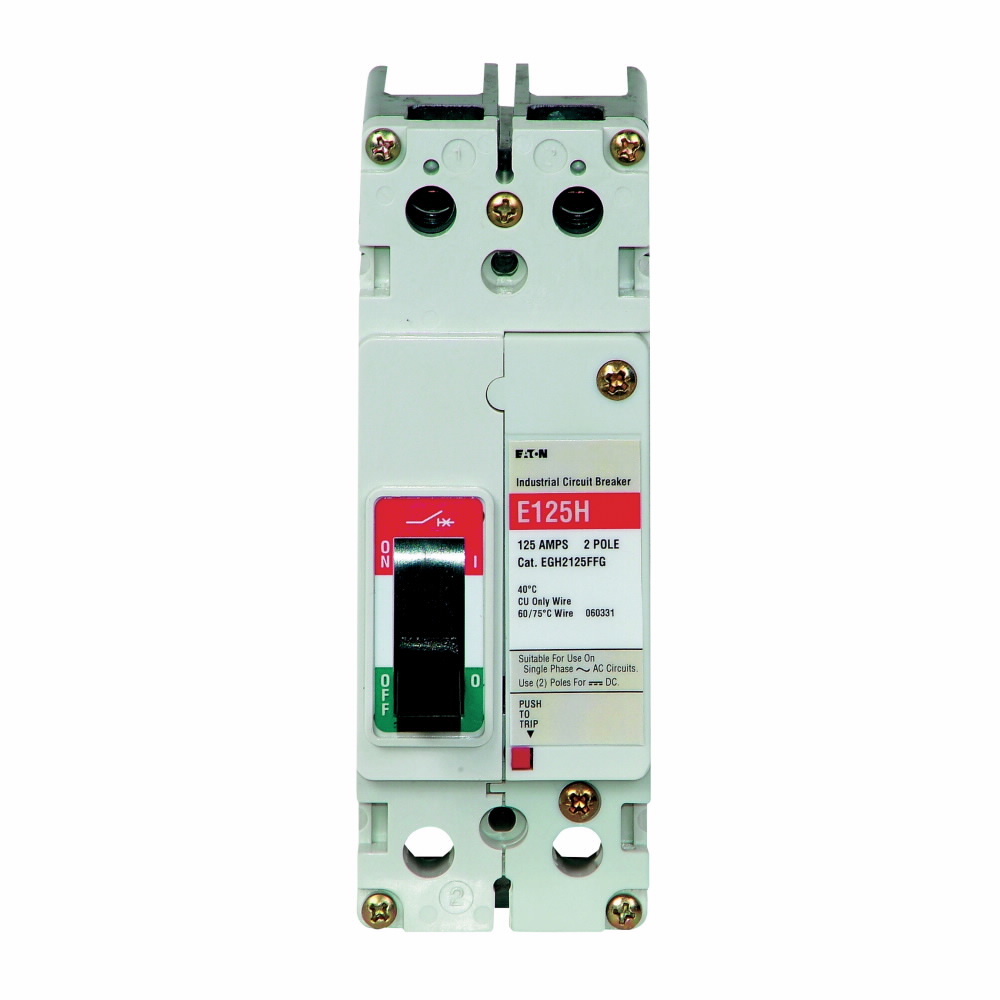 Eaton Series G molded case circuit breaker, EG-frame, EG, Complete breaker, Fixed thermal, fixed magnetic trip type, Two-pole, 60A, 600Y/347 Vac, 25 kAIC at 240 Vac, 18 kAIC at 480 Vac, Line and load, 50/60 Hz