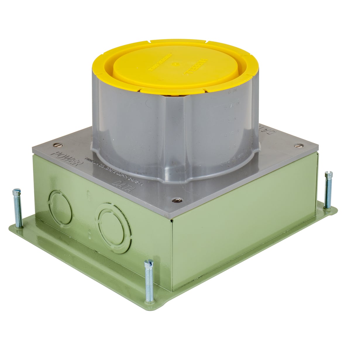 In-Floor Delivery Systems, SystemOne, Round Flush Floorboxes, Galvanized Stamped Steel, 3.50" Minimum Dept of Pour, Corrosion Resistant Paint