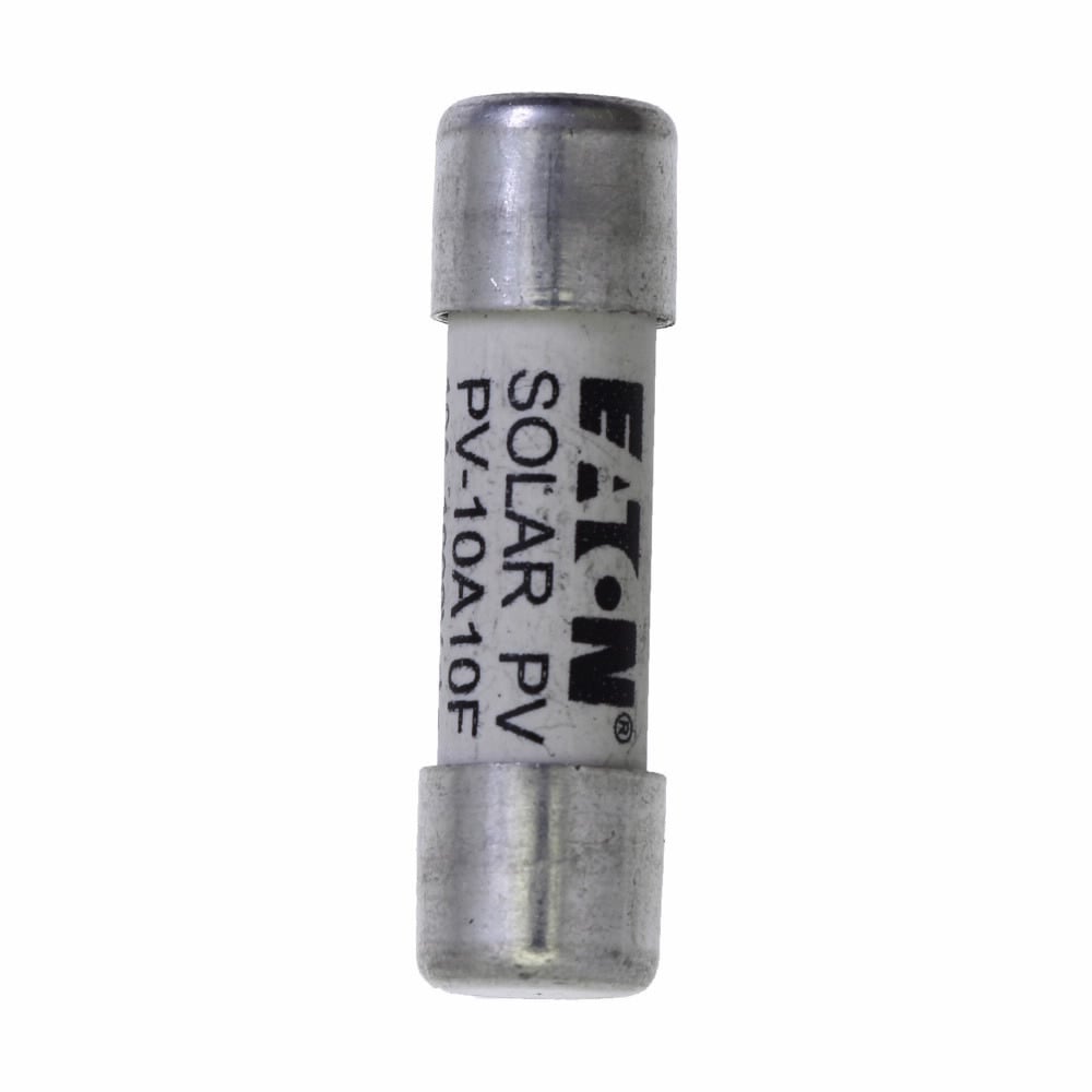 Eaton Bussmann series photovoltaic fuses, 1.3 x In, Time constant: 1-3 ms, 1000 Vdc, 10A, 50 kAIC, Non Indicating, Fuse, Ferrule end x ferrule end, Class gPV, Yellow, Ceramic body
