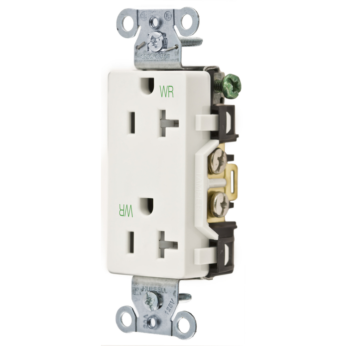 Straight Blade Tamper and Weather Resistant Duplex Receptacle, Decorator/Commercial/Industrial Grade, 2-Pole 3-Wire Grounding, 20A 125V, 5-20R