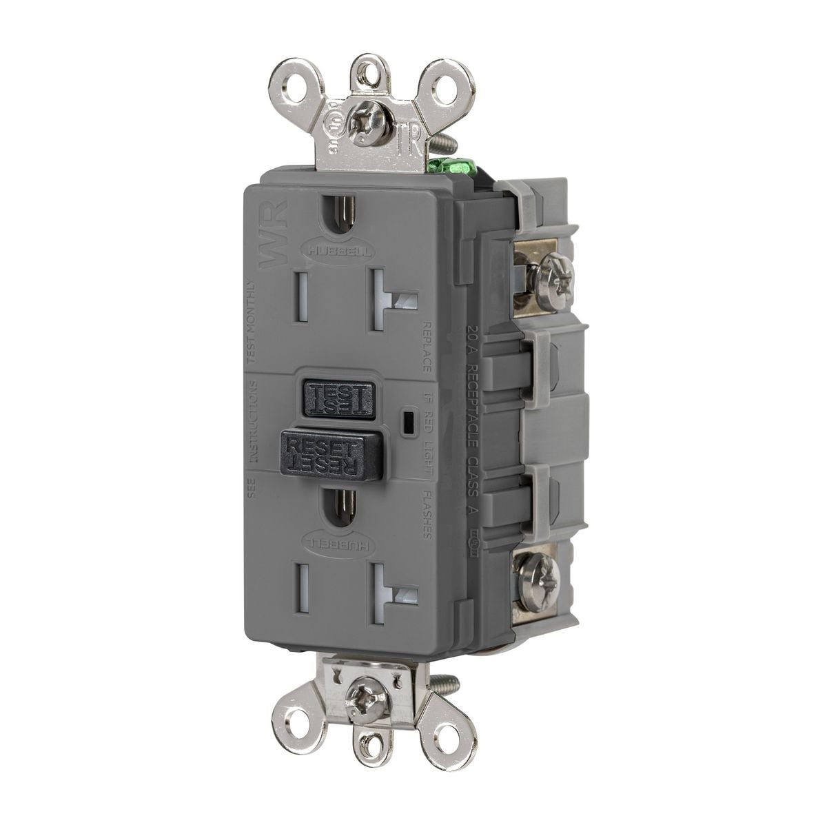 20A, 125V Industrial Grade, Tamper-Resistant, Weather-Resistant, Ground Fault Receptacle.