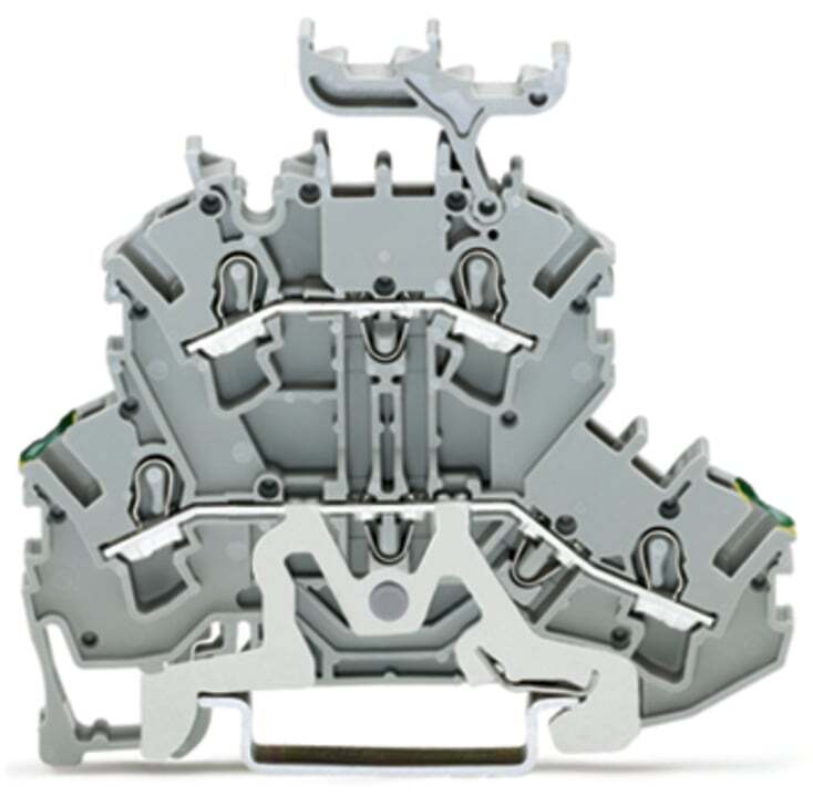 Double-deck terminal block; Ground conductor/through terminal block; 2.5 mm; PE/L; suitable for Ex e II applications; with marker carrier; for DIN-rail 35 x 15 and 35 x 7.5; Push-in CAGE CLAMP; 2,50 mm; gray