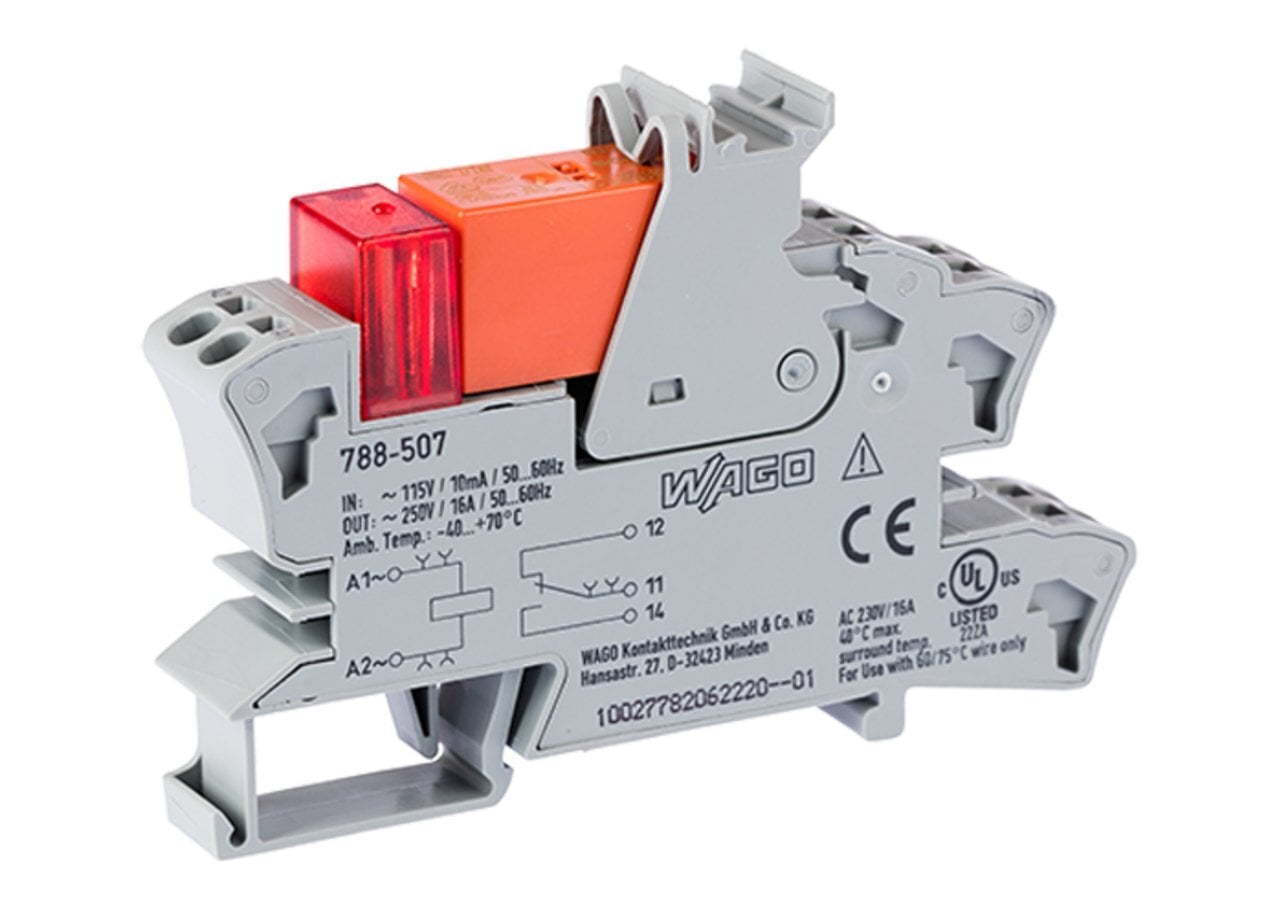 Relay module; Nominal input voltage: 115 VAC; 1 changeover contact; Limiting continuous current: 16 A; Red status indicator; Module width: 15 mm; 2,50 mm; gray