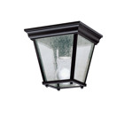 With its timeless colonial lantern profile, this New Street outdoor fixture is ideal for those looking to embellish classic sophistication outside of the home for a nominal price. With its Black finish and clear seedy glass panels, this 1-light flush mount can go with any homefts timelessdacor. It uses a 100-watt (max.) bulb, measures 7in; square by 7in; high and is U.L. listed for damp location.