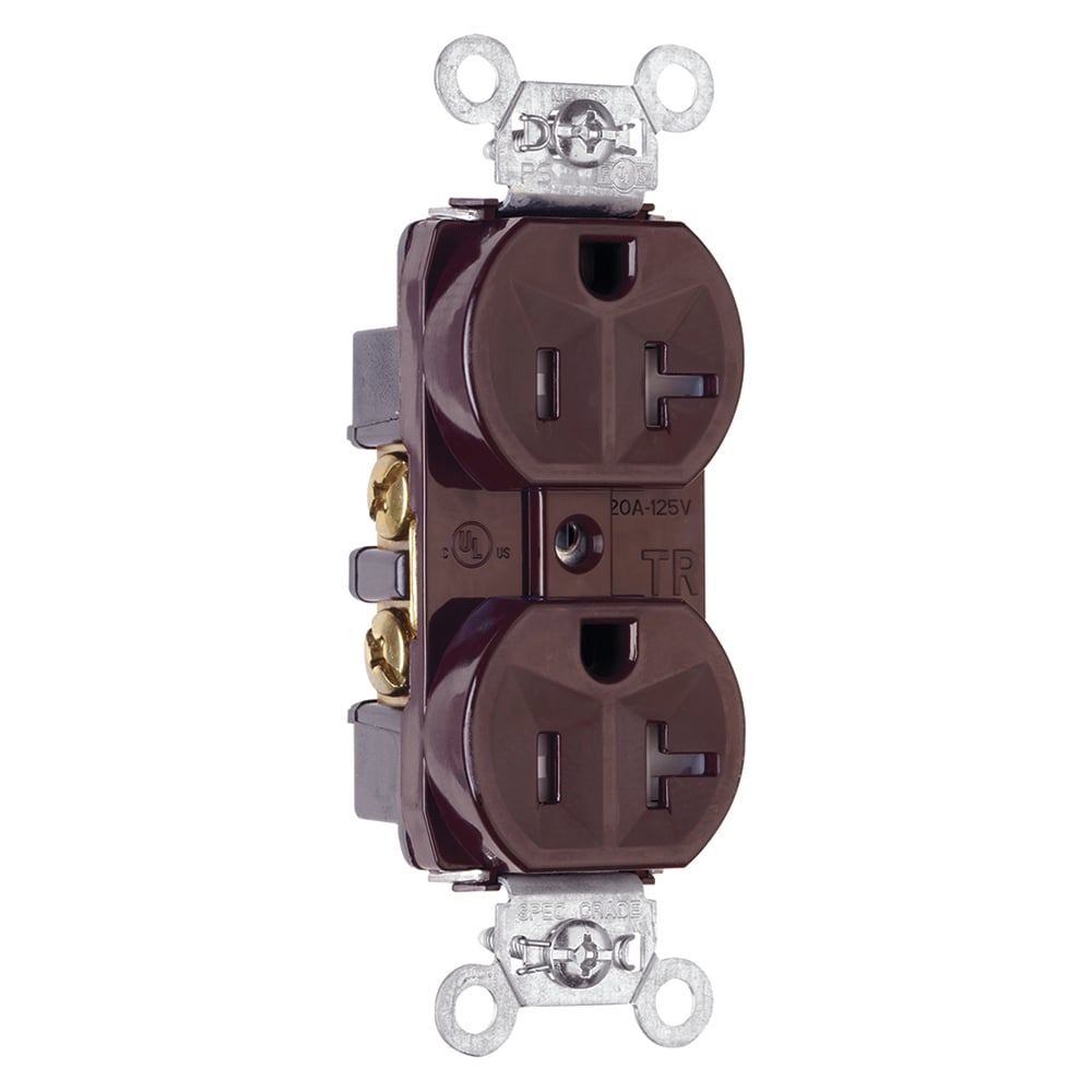 Tamper-Resistant Hard Use Spec Grade Duplex Receptacle Back and, Side Wire 20amp 125volt Brown