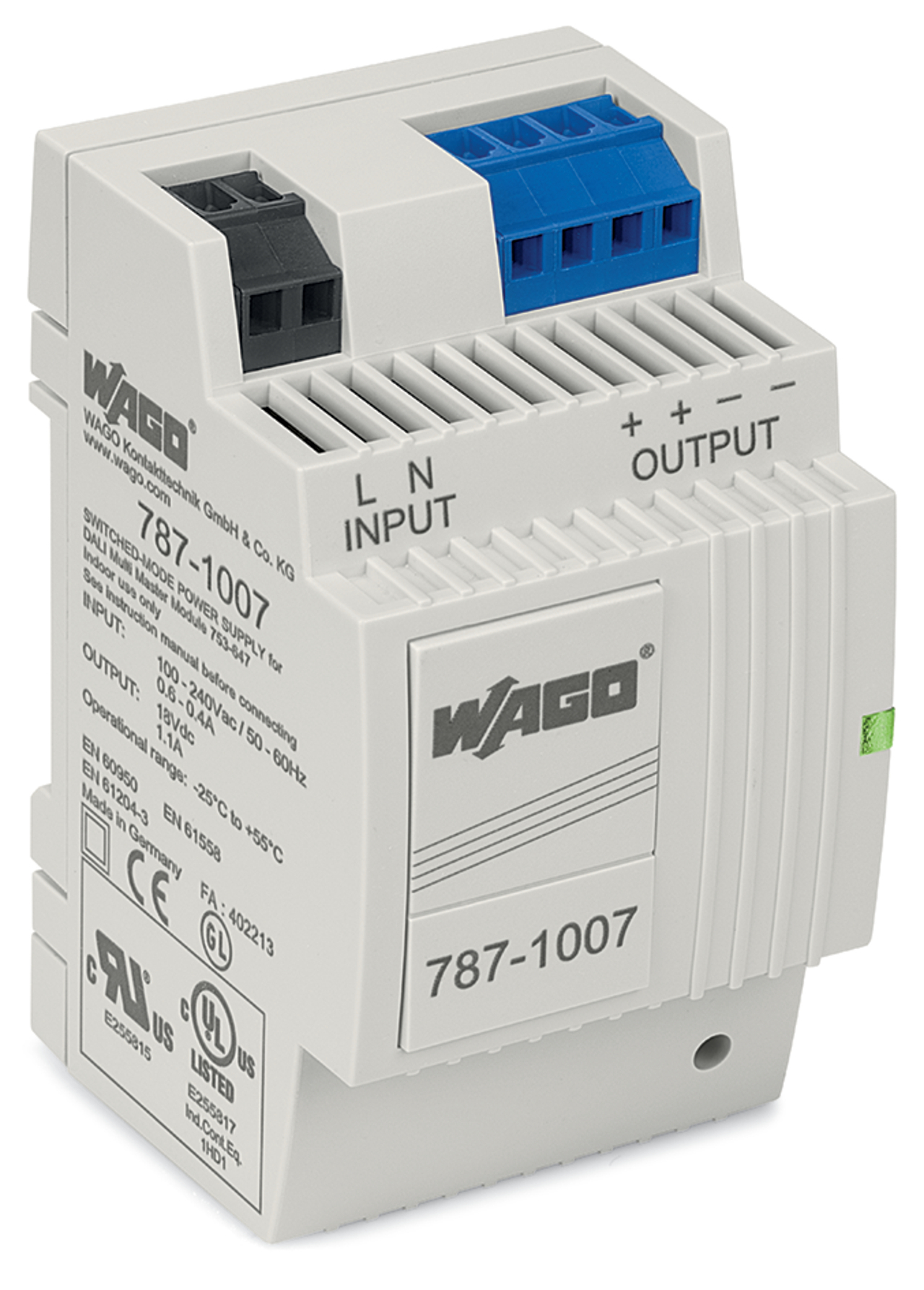 Switched-mode power supply; for DALI module (753-647); 1-phase; 18 VDC output voltage; 1.1 A output current; 2,50 mm