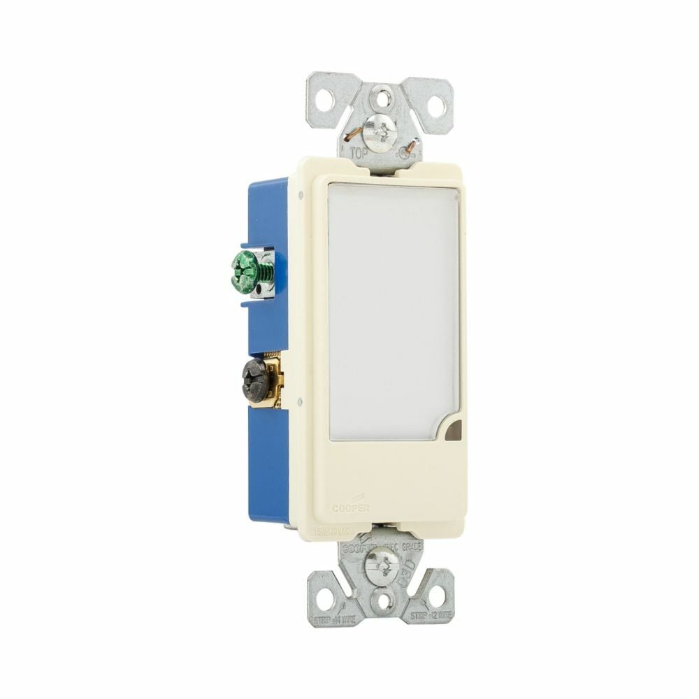 Eaton full LED nightlight, Dimmable, #14-12 AWG, 15A, Flush mount, 120V, Back and side wiring, Almond, Decorator, Thermoplastic