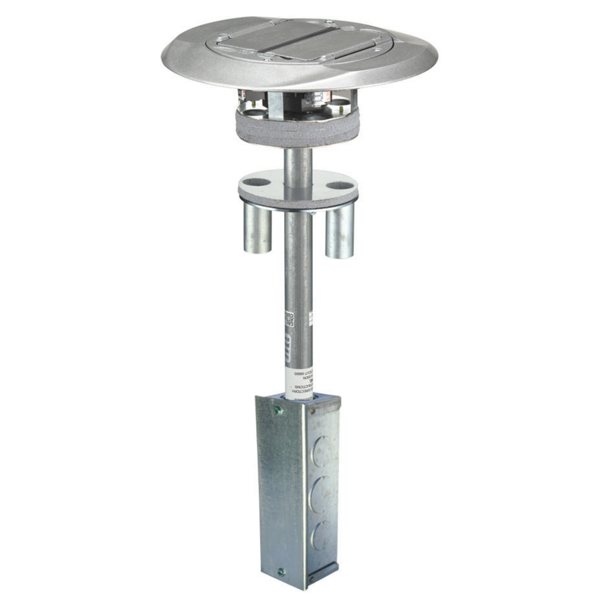 In-Floor Delivery Systems, SystemOne, Fire-Rated Poke-Through, 1 Piece Unit, (4) 20A, 125V Receptacles, (4) Hubbell Keystone Openings, Junction Box, Cover with Aluminum Finish