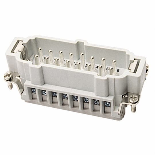 Male screw terminal insert. For use with T series, 16 contacts with ground.