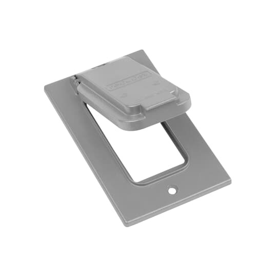 Single Gang Weatherproof Receptacle Cover, Silver, Zinc Alloy, 1 GFI Receptacle Vertical, Device Mount with Lock Option