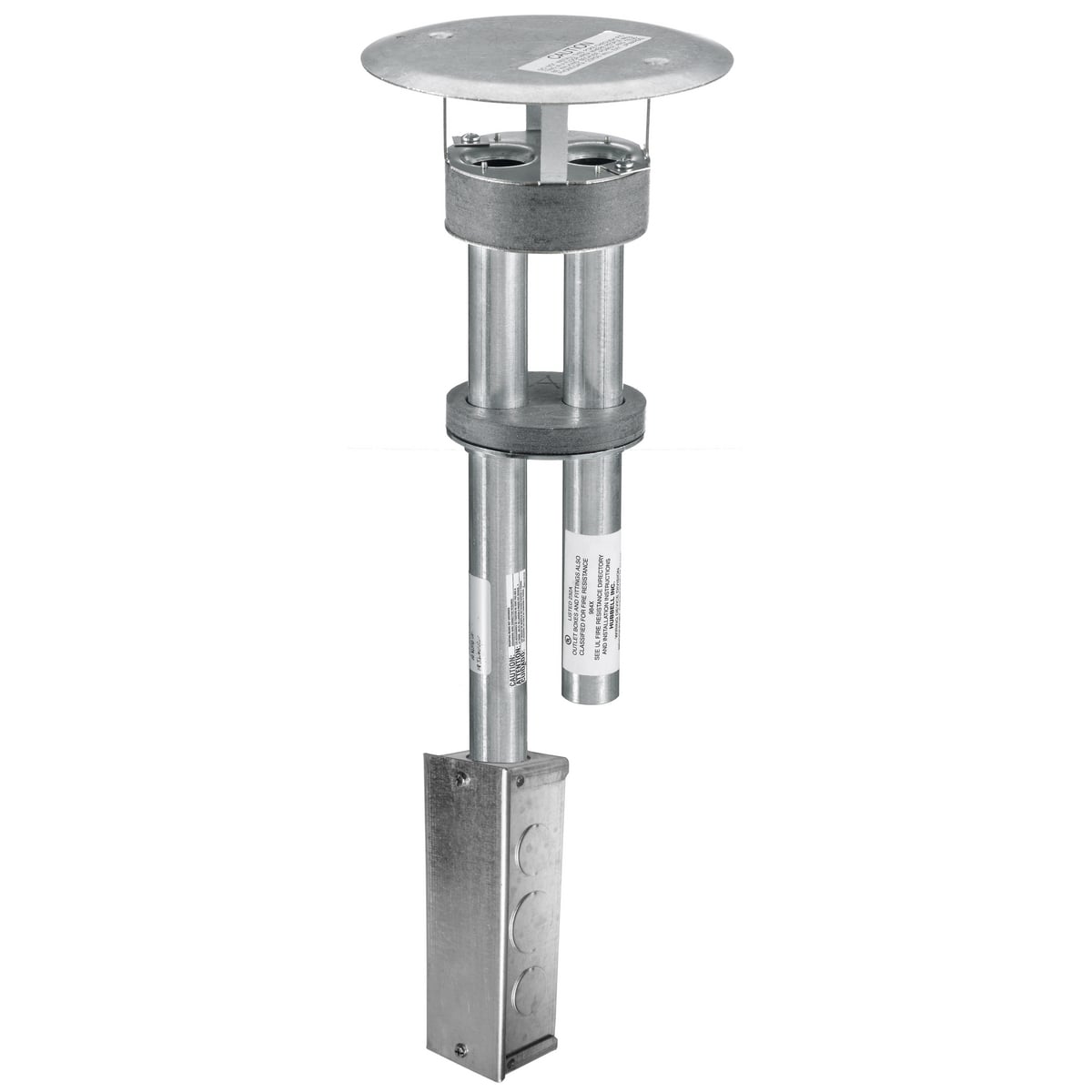 In-Floor Delivery Systems, SystemOne, Fire-Rated Poke-Through, 4" Fitting Only, (1) 1" EMT for Power, (1) 1" EMT for Low Voltage, with Junction Box