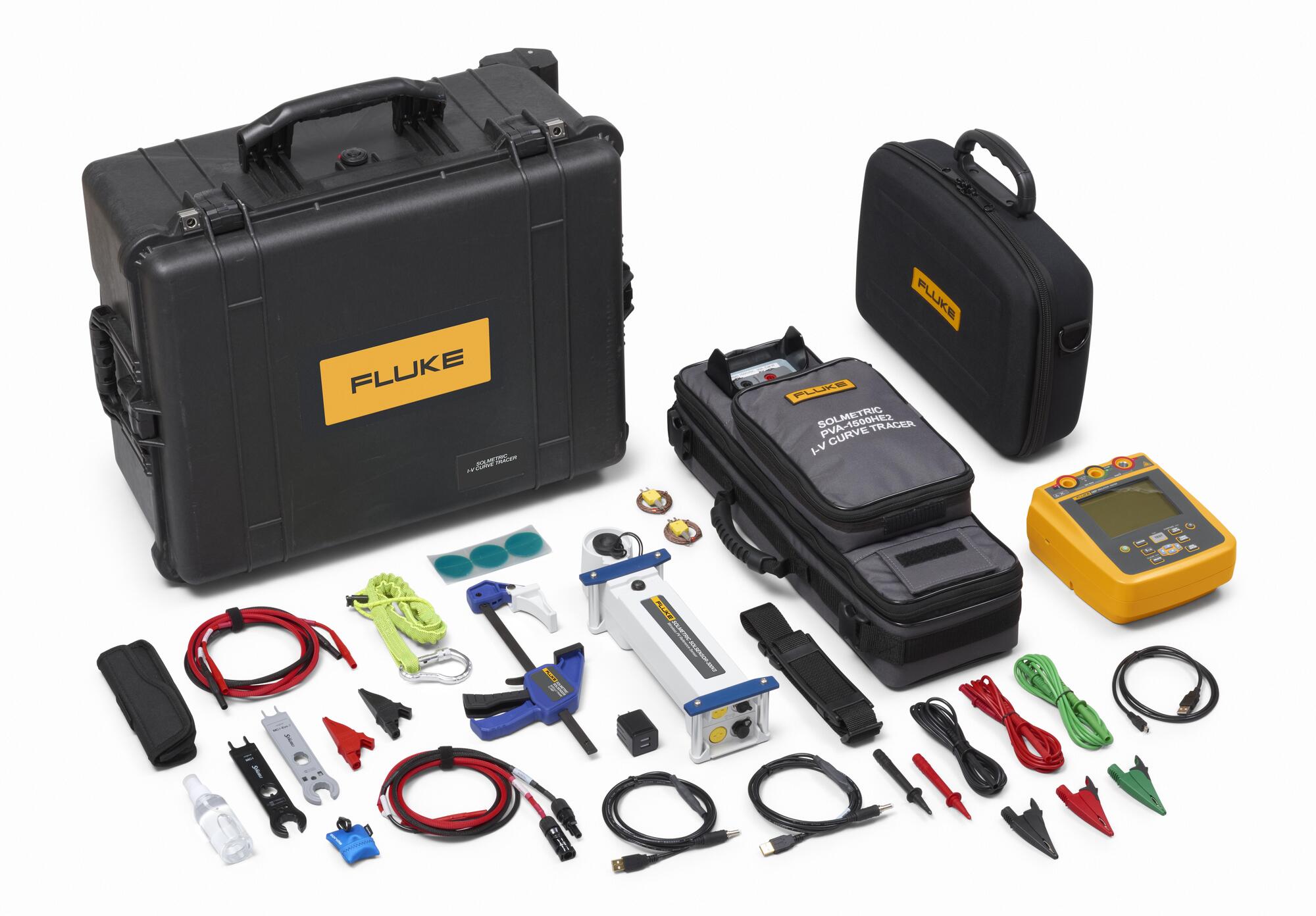 This toolkit combines the precision of the Fluke Solmetric PVA-1500HE2 I-V Curve Tracer with the advanced capabilities of the Fluke 1537 Insulation Tester, offering comprehensive diagnostics for solar arrays. The PVA-1500HE2 offers an array of advanced features, including high throughput I-V curve tracing, providing quick and detailed performance data. Its intuitive user interface enables easy navigation and real-time analysis, allowing for immediate identification of potential issues. Complementing this, the 1537 Insulation Tester provides insulation resistance testing up to 2500V, helping to detect potential safety hazards and prevent system failures. Together, these tools empower solar professionals to ensure the efficiency, reliability, and safety of solar installations with confidence, from commissioning and routine maintenance to troubleshooting and performance optimization.