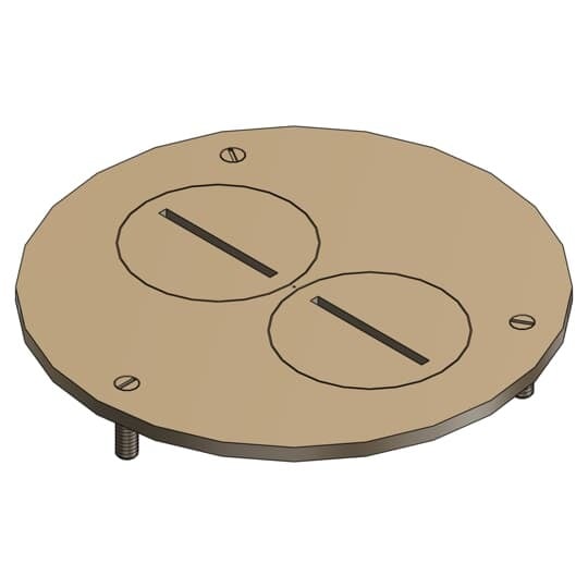 Cover Plate for Flush Service Floor Boxes, 4 Inch Diameter, Two 1-7/16 Inch Plugs for Duplex, Brass