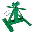 Wide, welded steel base foradded stability with 5/8 IN holes.     Roller bearings fit in thespindle groove to keep the spindle in place and turning freely.     Two stands and a spindle are required for a complete setup.