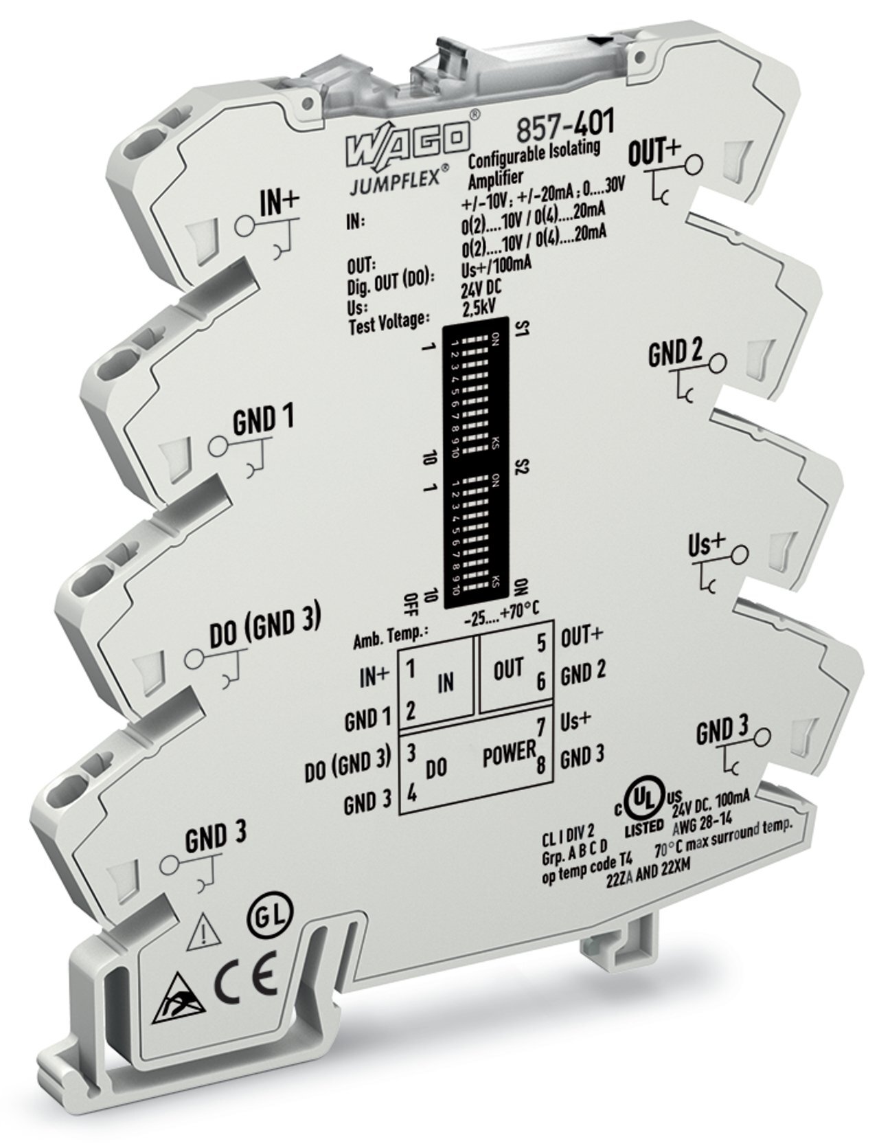 Isolation amplifier; Current and voltage input signal; Current and voltage output signal; Digital output; Supply voltage: 24 VDC; 6 mm module width; 2,50 mm