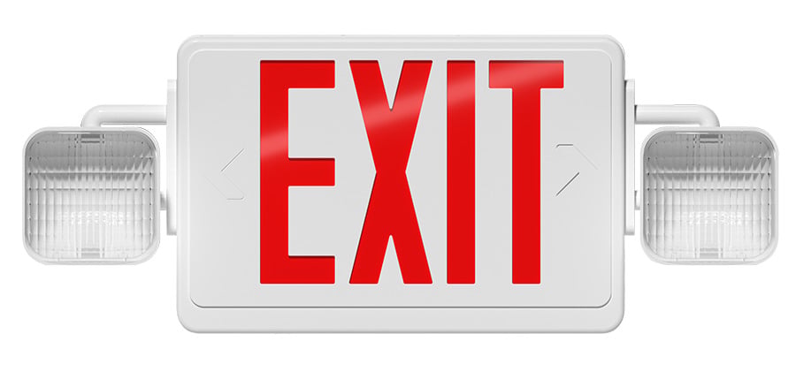 EXIT/EM COMBO MANUAL TEST THERMOPLASTIC WHITE RED LETTERS UNV FACE REMOTE CAPABLE 2-HEADS