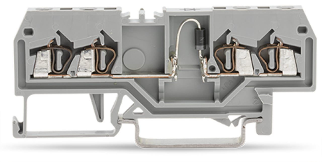 Component terminal block; 4-conductor; with diode 1N4007; anode, left side; for DIN-rail 35 x 15 and 35 x 7.5; 1.5 mm; CAGE CLAMP; 1,50 mm; gray