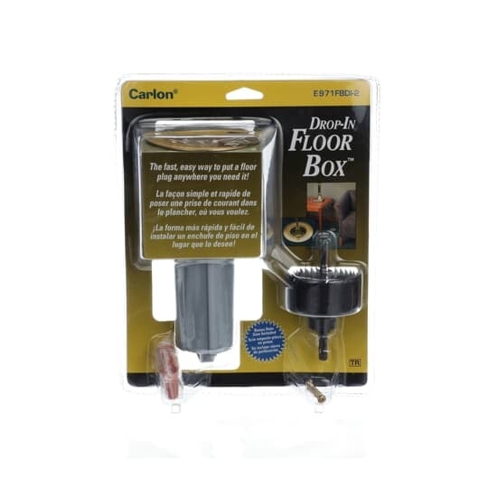 Single Gang Drop in Floor Box with Hole Saw, 11.8 Cubic Inches, 2.25 Inch Diameter, Depth 7.02 Inches, Cover Brass, Non-Metallic, with Pre-Wired Single Receptacle, Low Voltage Telephone/Cable Plate and 1-Blank Plate for Custom Installations
