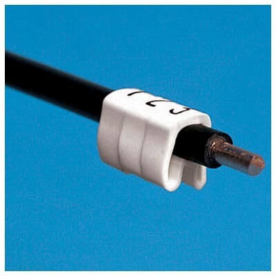 SMS Series Vinyl Sleeve Marker  - Closed Spring-Action, Recommended Wire Diameter .157 - .394 inches, Wire Range 13-4AWG, Color White, Legend 3, Packaging Bag