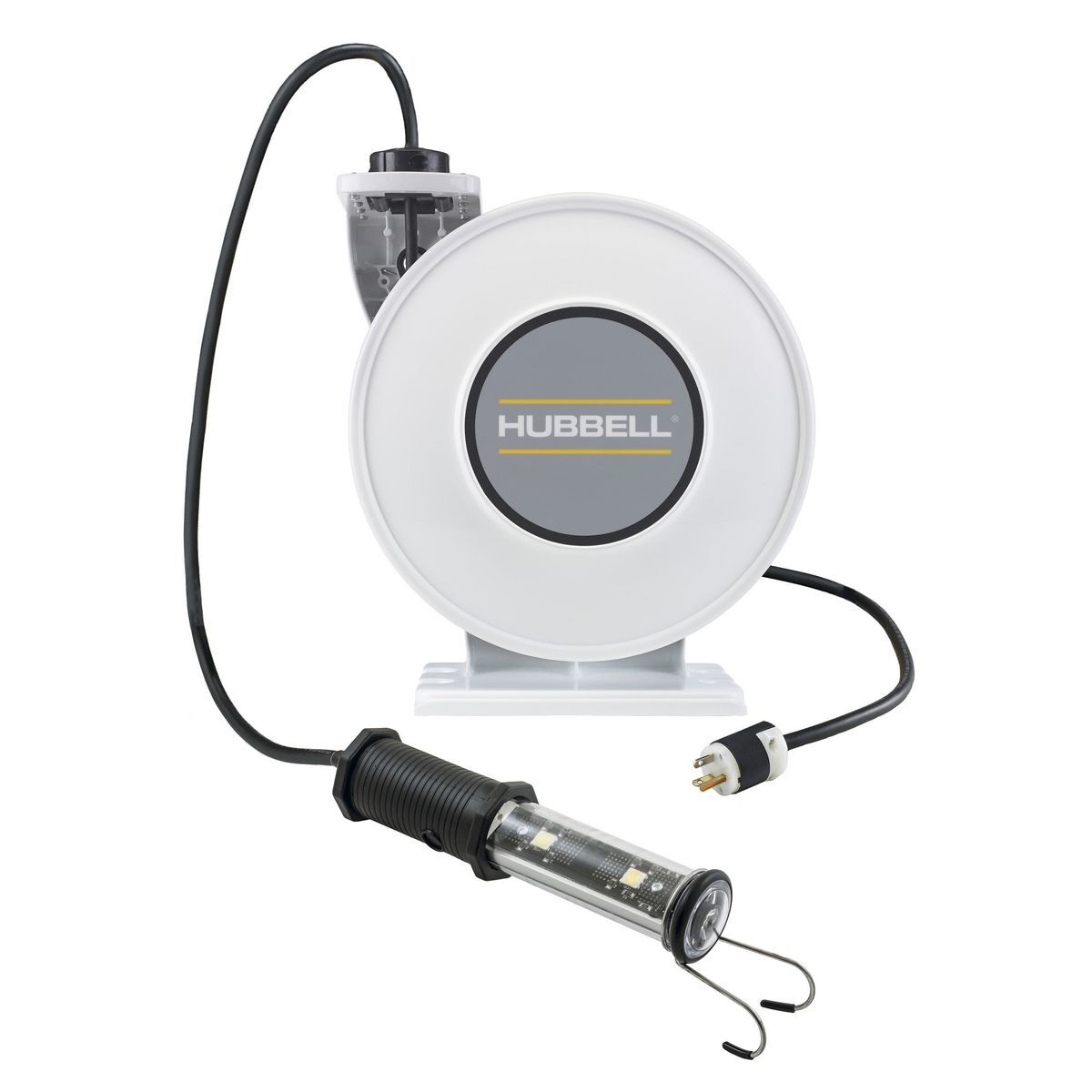 White Industrial Reel with LED Lamp, UL Type 1, 35 Ft, #16/3 SJO, 10 A, 125 VAC