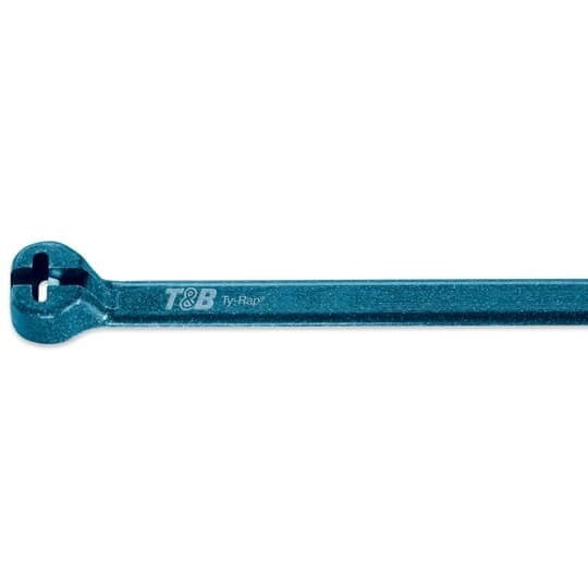 Detectable Cable Tie, Bright Blue Polyamide (Nylon 6.6) for Temperatures up to 85 Degrees Celsius (185 F) for Indoor Applications, Length of 178.18mm (7.015 Inches), Width of 4.72mm (0.186 Inches), Thickness of 1.22mm (0.048 Inches), Tensile Strength Rating of 222 Newtons (50 Pounds), Bulk Pack