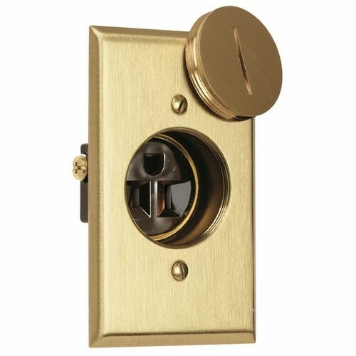 Tamper-Resistant Display Receptacle, 15amp 125volt With Brass Plate and plug. Brown.